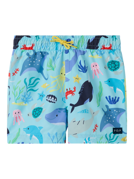 Polarn O. Pyret Kids' Sea Life Drawstring Swim Shorts, Blue, Blue