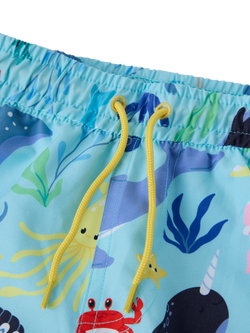 Polarn O. Pyret Kids' Sea Life Drawstring Swim Shorts, Blue - view 2, Blue