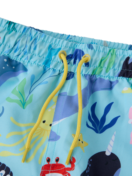 Polarn O. Pyret Kids' Sea Life Drawstring Swim Shorts, Blue - view 2, Blue