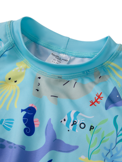 Polarn O. Pyret Kids' Sea Life Long Sleeve Rash Guard Swim Top, Blue - view 2, Blue