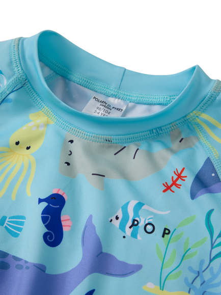 Polarn O. Pyret Kids' Sea Life Long Sleeve Rash Guard Swim Top, Blue - view 2, Blue
