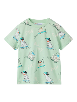 Polarn O. Pyret Kids' Cotton Dog Print T-Shirt, Green, Green