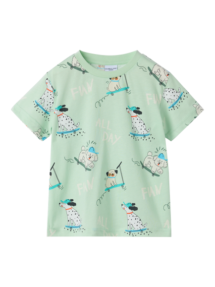 Polarn O. Pyret Kids' Cotton Dog Print T-Shirt, Green, Green
