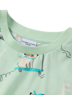 Polarn O. Pyret Kids' Cotton Dog Print T-Shirt, Green - view 2, Green