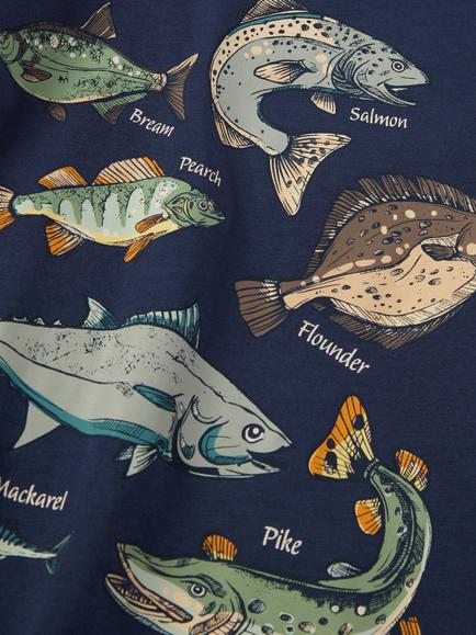 Polarn O. Pyret Kids' Fish Print T-Shirt, Indigo - view 2, Indigo