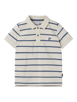 Polarn O. Pyret Kids' Cotton Stripe Polo Shirt, Egret, Egret