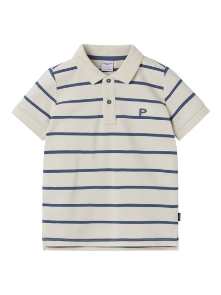 Polarn O. Pyret Kids' Cotton Stripe Polo Shirt, Egret, Egret