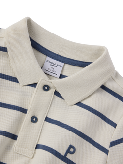 Polarn O. Pyret Kids' Cotton Stripe Polo Shirt, Egret - view 2, Egret