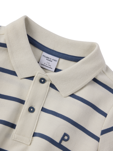 Polarn O. Pyret Kids' Cotton Stripe Polo Shirt, Egret - view 2, Egret