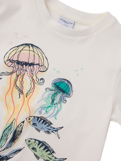 Polarn O. Pyret Kids' Cotton Sea Life Print T-Shirt, White - view 2, White