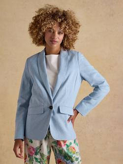 Joules Single Button Linen Rich Blazer, Blue, Blue
