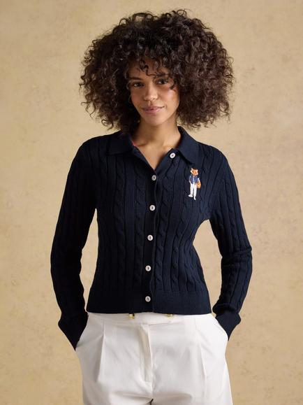 Joules Jonty Cable Knit Cardigan, Navy, Navy