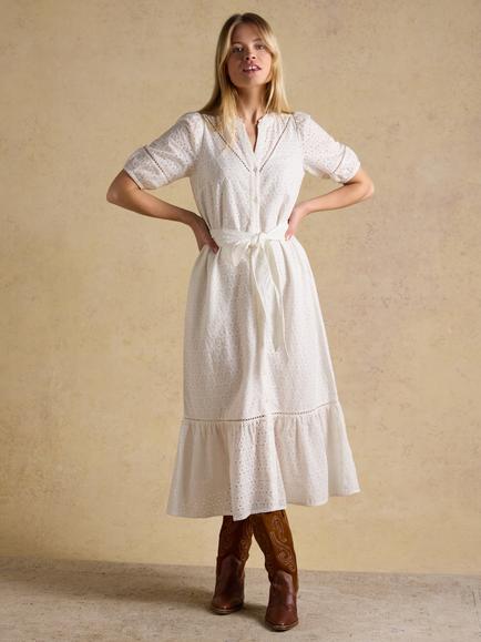 Joules Susanna Broderie Anglaise Dress, White, White