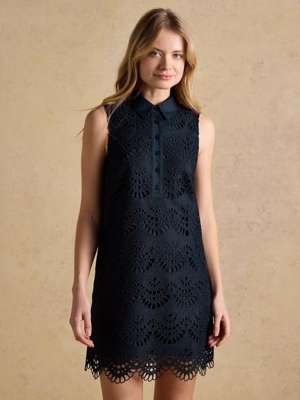 Joules Broderie Sleeveless Shift Dress, Navy