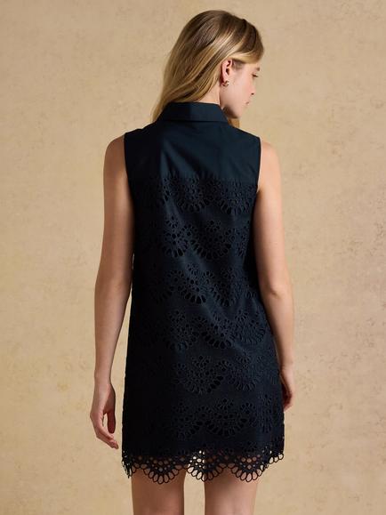 Joules Broderie Sleeveless Shift Dress - view 2, Navy