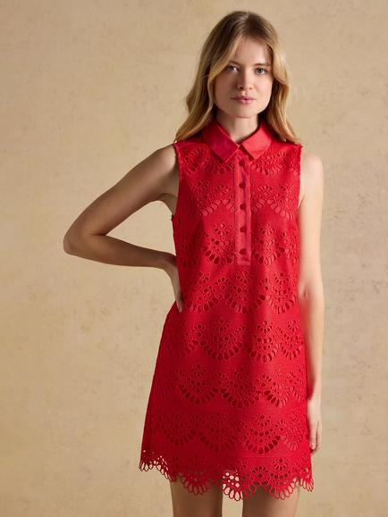 Joules Broderie Sleeveless Shift Dress, Orange