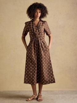 Joules Spot Print Knot Front Midi Dress, Brown, Brown