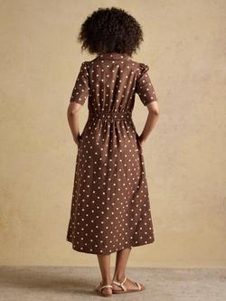 Joules Spot Print Knot Front Midi Dress, Brown - view 2, Brown