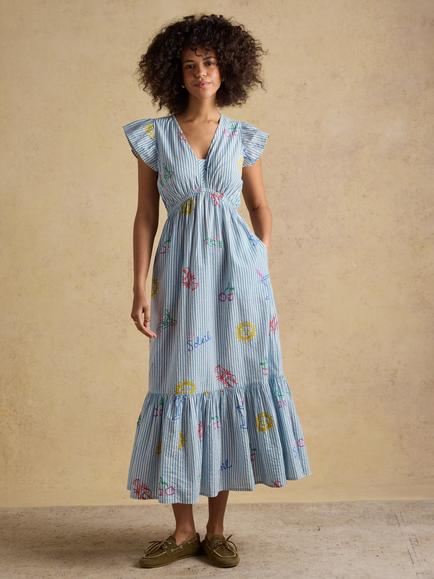 Joules Winnie Stripe Icons Maxi Dress, Blue/White, Blue/White