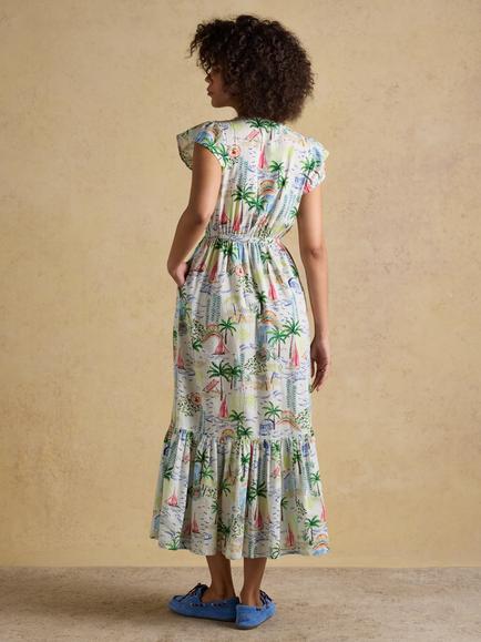 Joules Winnie Empire-Line Maxi Dress, Multi/White - view 2, Multi/White