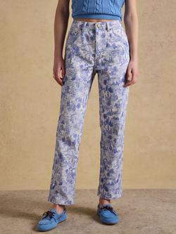 Joules Toile Print Straight Jeans, Blue/White, Blue/White