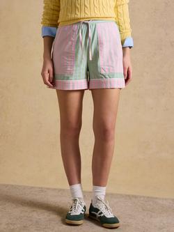 Joules Oxford Stripe Shorts, Green/Pink, Green/Pink