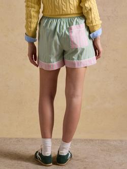 Joules Oxford Stripe Shorts, Green/Pink - view 2, Green/Pink