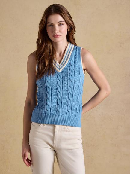 Joules Cricket Cable Knitted Tank Top, Blue, Blue