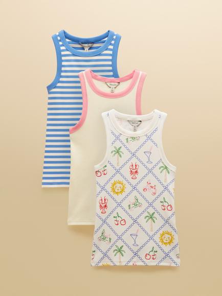 Joules Cotton Rich Vests, Pack of 3, Multi, Multi