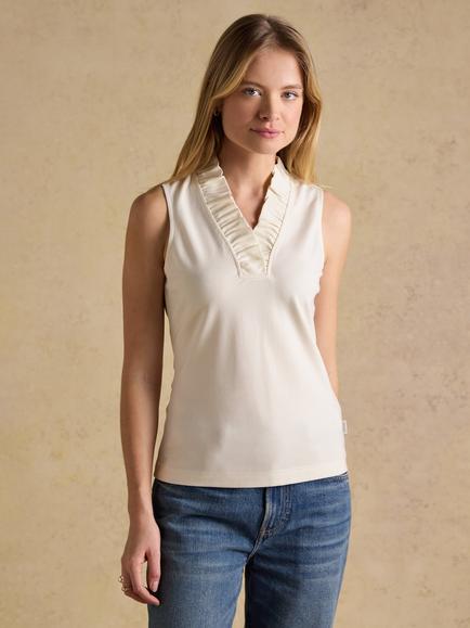 Joules Heidi Frill Neck Top, Cream, Cream