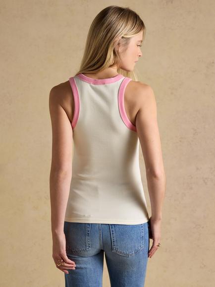 Joules Scoop Neck Vest, Cream/Pink - view 2, Cream/Pink