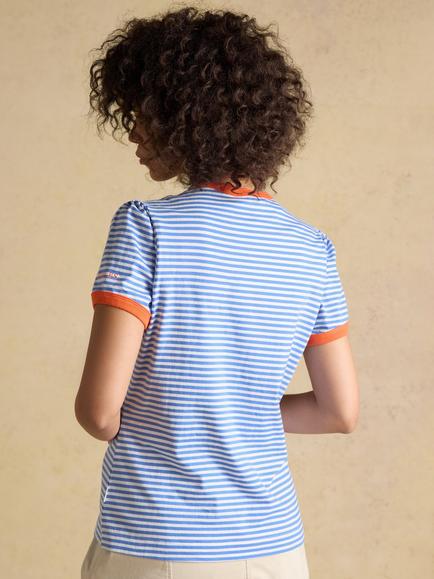 Joules Stripe Cotton T-Shirt, Blue/Multi - view 2, Blue/Multi