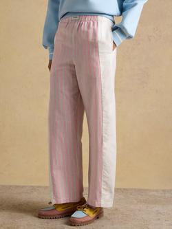 Joules Stripe Relaxed Leg Trousers, Pink, Pink