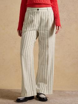 Joules Stripe Linen Rich Wide Leg Trousers, Cream/Navy, Cream/Navy