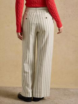 Joules Stripe Linen Rich Wide Leg Trousers, Cream/Navy - view 2, Cream/Navy