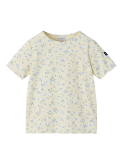 Polarn O. Pyret Kids' Ribbed Floral T-Shirt containing TENCEL™ Lyocell, Yellow, Yellow
