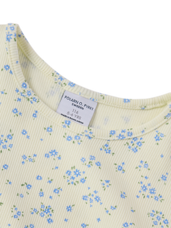 Polarn O. Pyret Kids' Ribbed Floral T-Shirt containing TENCEL™ Lyocell, Yellow - view 2, Yellow