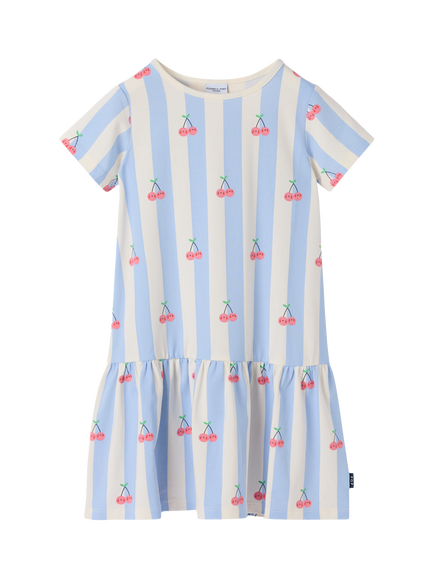 Polarn O. Pyret Kids' Cherry Stripe Drop Waist Dress, Blue, Blue