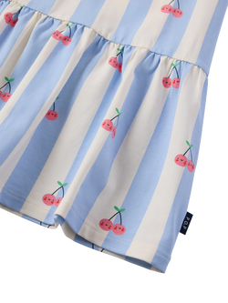 Polarn O. Pyret Kids' Cherry Stripe Drop Waist Dress, Blue - view 2, Blue