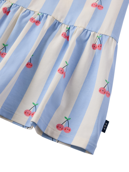 Polarn O. Pyret Kids' Cherry Stripe Drop Waist Dress, Blue - view 2, Blue