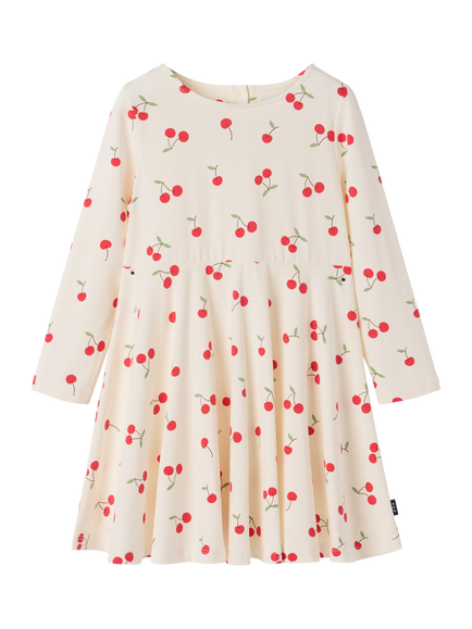 Polarn O. Pyret Kids' Cherry Print Long Sleeve Dress, White, White