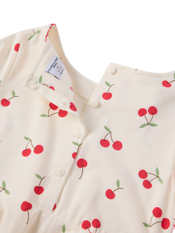 Polarn O. Pyret Kids' Cherry Print Long Sleeve Dress, White - view 2, White
