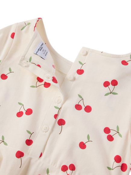 Polarn O. Pyret Kids' Cherry Print Long Sleeve Dress, White - view 2, White