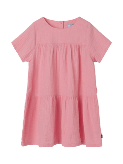 Polarn O. Pyret Kids' Cotton Textured Tiered Dress, Pink, Pink