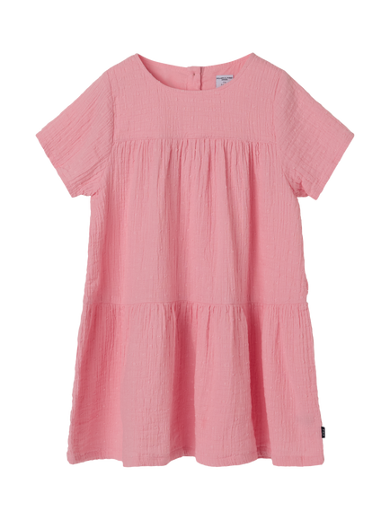 Polarn O. Pyret Kids' Cotton Textured Tiered Dress, Pink, Pink