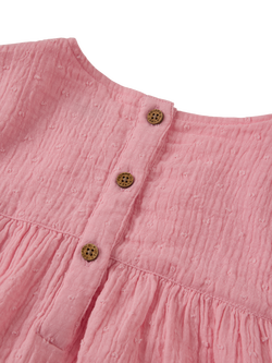 Polarn O. Pyret Kids' Cotton Textured Tiered Dress, Pink - view 2, Pink
