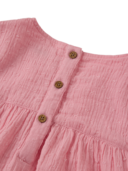 Polarn O. Pyret Kids' Cotton Textured Tiered Dress, Pink - view 2, Pink