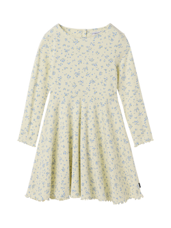 Polarn O. Pyret Kids' Rib Floral Long Sleeve Dress, Yellow, Yellow