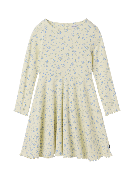 Polarn O. Pyret Kids' Rib Floral Long Sleeve Dress, Yellow, Yellow