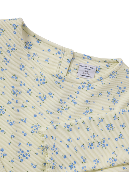 Polarn O. Pyret Kids' Rib Floral Long Sleeve Dress, Yellow - view 2, Yellow